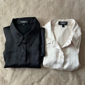 Express Women's Casual Black and Cream Button Down Shirts